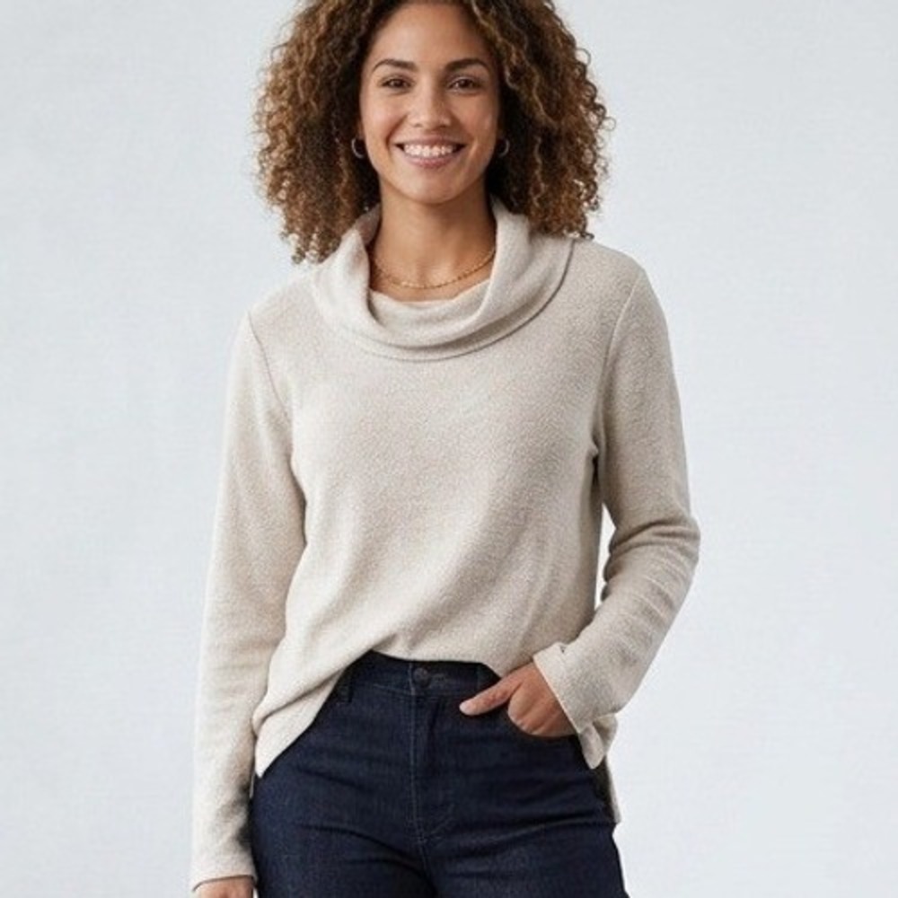 J.Crew Mercantile Funnel Neck Sweatshirt Oatmeal Cream Pockets Large Preppy